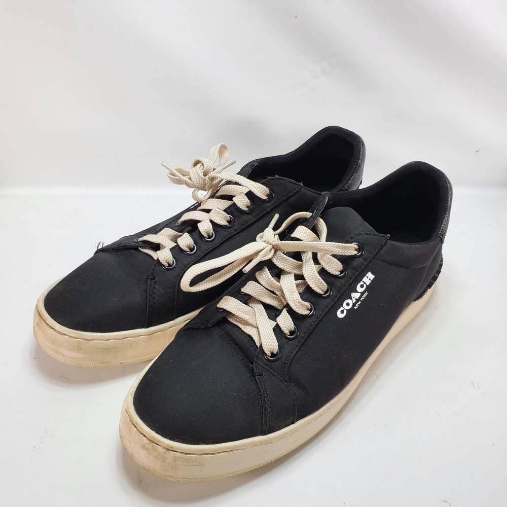 Coach CA006 Sneakers Mens 9.5D Black Signature Logo Nylon Low Top Shoes